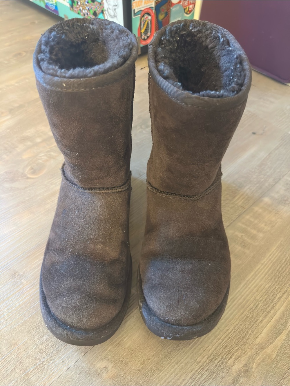 UGG Classic Short Shearling-Lined Boots — Dark Brown